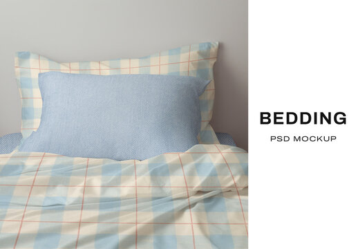 Cozy Plaid Bedding Mockup Psd