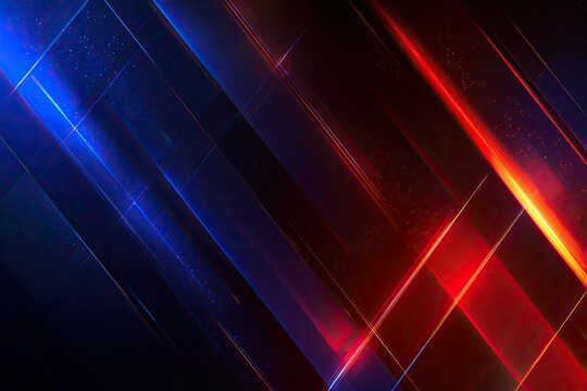 Dynamic digital abstract, diagonal lines and bursts of light in striking red and blue hues