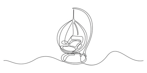 Hanging Swinging Chair continuous single line art vector illustration,