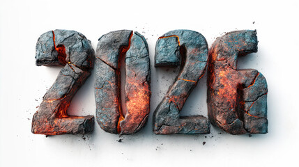 Bold 2026 numbers made of cracked stone with glowing embers, symbolizing resilience and new beginnings in the upcoming year