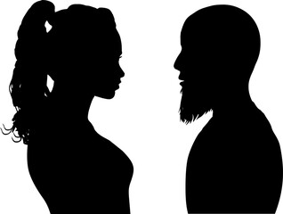 Vektor Silhouette Mann und Frau gegenüber - Probleme in der Beziehung - Coaching und Therapie - Gespräch und Lösungen - Liebe und Gefühle