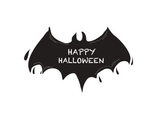Black bat silhouette happy halloween typography design