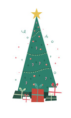 Christmas tree with gifts festive holiday winter decoration