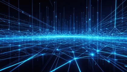 Fototapeta premium Abstract Digital Landscape: Glowing Blue Network of Lines and Nodes - Futuristic Technology Background