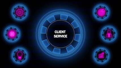 Futuristic Digital Interface Displaying Client Service Concept with Icons and Binary Code customer support - Powered by Adobe