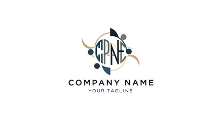Elegant Logo Design Featuring the Letters CPNE with Abstract Circular Elements.