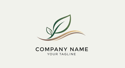 Obraz premium Elegant Green Leaf Logo Design with Wavy Line Element.