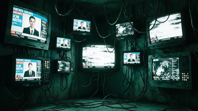 retro tvs broadcasting fake news propaganda information overload