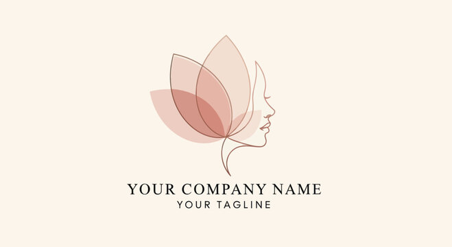 Elegant Woman Face Silhouette with Flower Petals Logo Design.