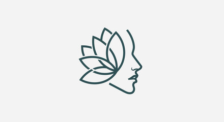 Elegant line art logo of a womans face and lotus flower.