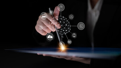 A visual of artificial intelligence network connecting AI, network, and system across a structured digital platform for seamless AI communication Latch