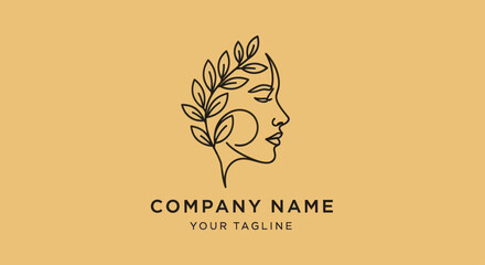 Minimalist line art logo of a womans face with a leafy branch.