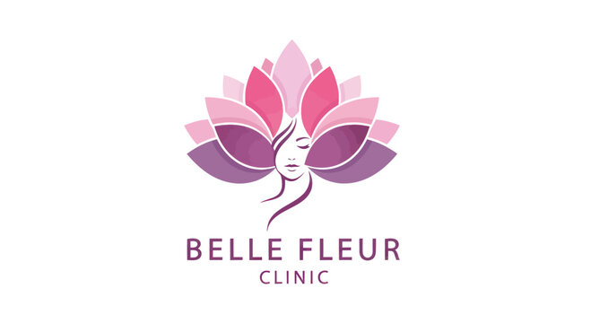 Elegant beauty clinic logo with a womans face inside a pink lotus flower.