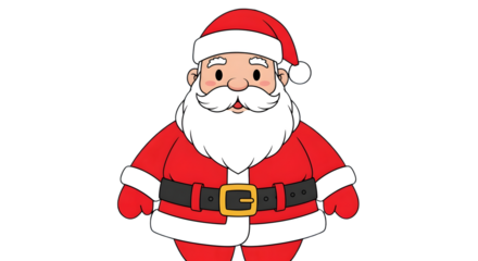 Cute cartoon illustration of santa claus, a jolly character with a white beard and red suit, isolated on transparent background