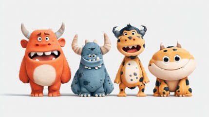 Naklejka premium Cute Colorful Monsters with Unique Features and Expressions
