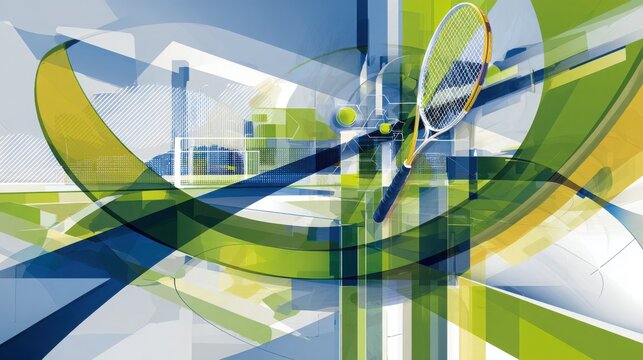 Abstract Tennis Composition with Racket and Balls - Powered by Adobe