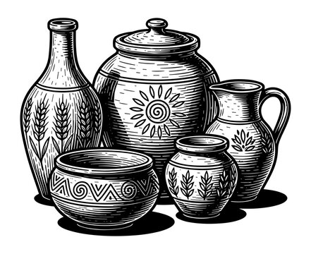 black and white pottery collection clip art preview