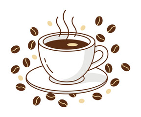 Obraz premium Coffee cup and beans in minimalist flat style