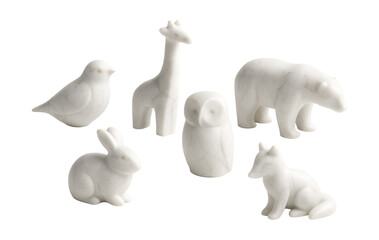 Minimalist white marble animal figurines for a sleek hallway console display.