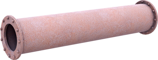 long-term corrosion on a vintage heavy-duty metal pipe with multiple flanges.