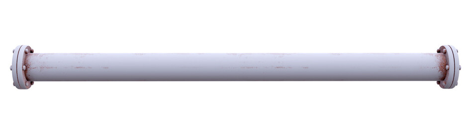 aged steel pipe with rust and bolted flanges, isolated 3d render
