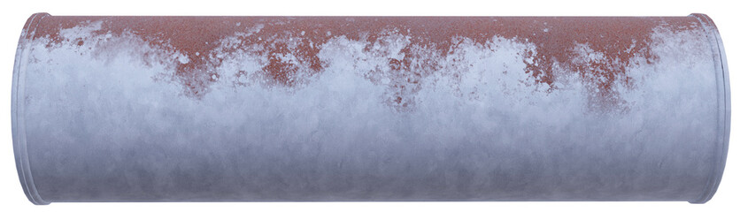 weathered metal pipe showing heavy rust on top and an aged coating on the bottom.