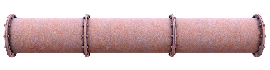 long-term corrosion on a vintage heavy-duty metal pipe with multiple flanges.