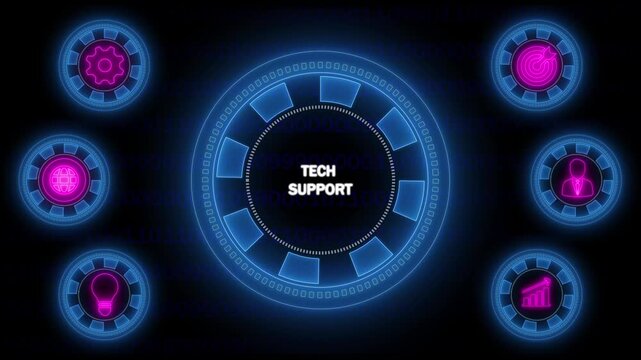 Futuristic Digital Interface with Tech Support Concept and Glowing Icons technology - Powered by Adobe