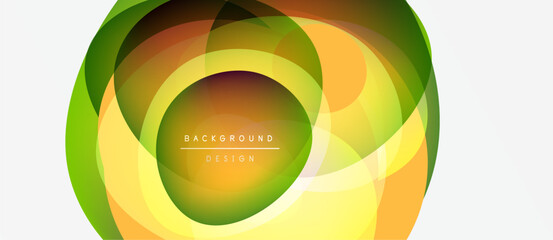 Fototapeta premium Abstract circular design. Layers overlap, creating vibrant yellow, green, orange hues. Modern background element for projects.