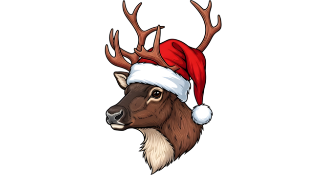 A festive reindeer wearing a santa hat, isolated on transparent background