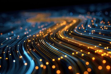 Abstract digital rendering showing luminous trails of data flowing across a dark background
