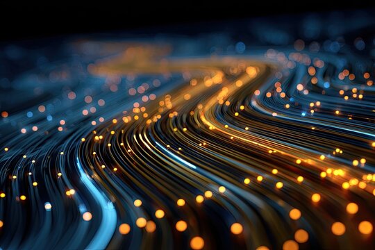 Abstract digital rendering showing luminous trails of data flowing across a dark background
