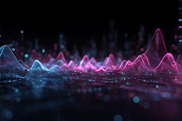 Abstract visualization of a dynamic data stream rendered with vibrant neon colors