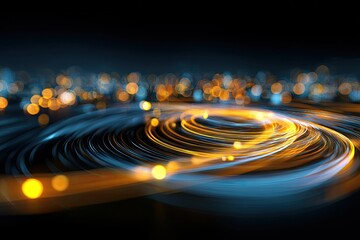 Obraz premium Abstract image of swirling light trails and bokeh lights on a dark background