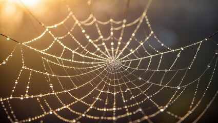Fototapeta premium Spider in Dewy Web with Backlight: Structure, Nature, and Morning Glow (AI-generated)