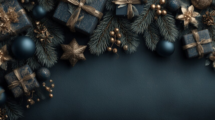 Christmas background with christmas gifts and fir branches
