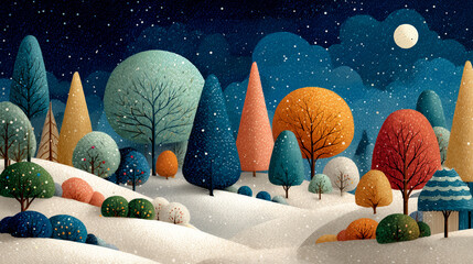 Winter landscape with fir trees and snow. Winter background. 