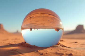 A crystal ball showing an upside-down desert landscape.