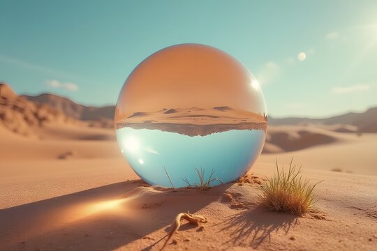 A crystal ball showing an upside-down desert landscape. - Powered by Adobe