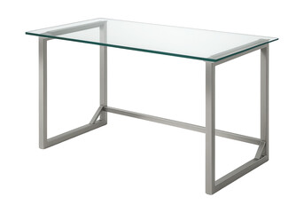 Sleek glass-topped desk with metal legs, perfect for a teenager's room.