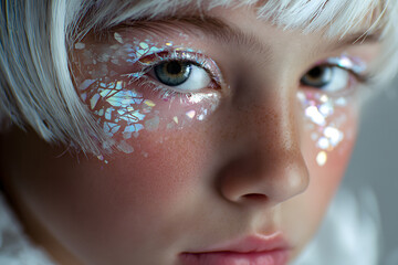 iridescent makeup splash shimmering in bright shiny colors creating a bold futuristic composition for modern editorial beauty design