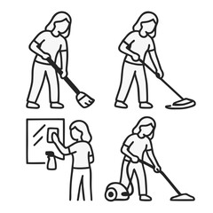 vector illustration of a woman or housewife cleaning the house