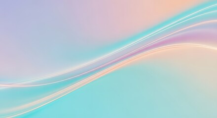 Dreamy pastel gradient background with smooth flowing wave lines in soft turquoise, peach, and lavender tones creating a gentle futuristic abstract design ideal for modern digital art themes