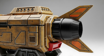 Closeup of a futuristic spacecraft model with a detailed engine nozzle