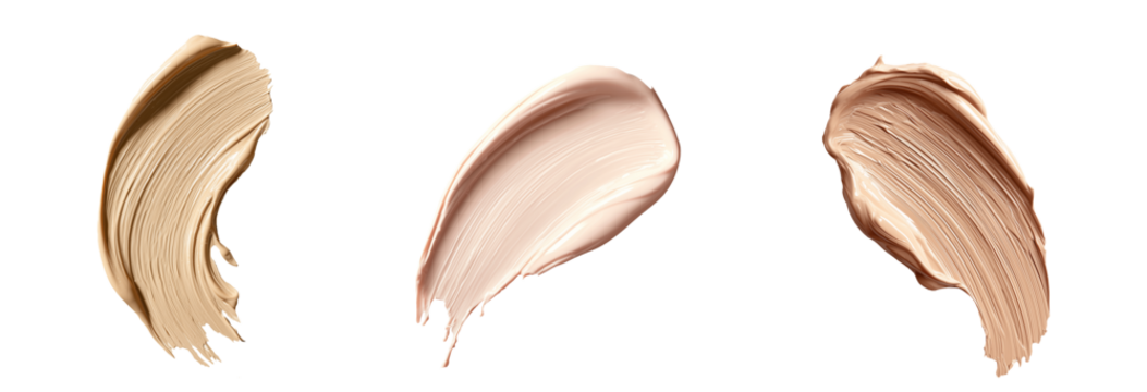 Foundation swatches of different shades isolated on transparent background for makeup concept