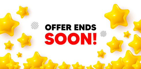 Offer ends soon winner banner with 3d stars. Golden stars banner. Offer ends soon tag. Special offer price sign. Advertising discounts symbol. Review rate background. Vector