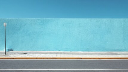 Fototapeta premium A minimalist scene of a bright blue wall and a street