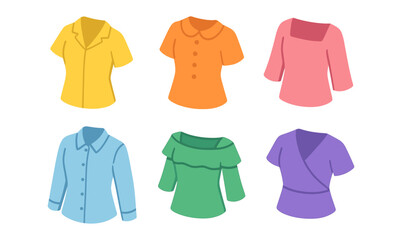 Colorful fashion collection of women's tops in simple minimalistic style