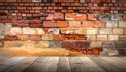 Rustic Brick Wall with Wooden Floor - Texture and Background.