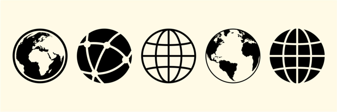 Set globe icons black color design with flat style  world map vector template